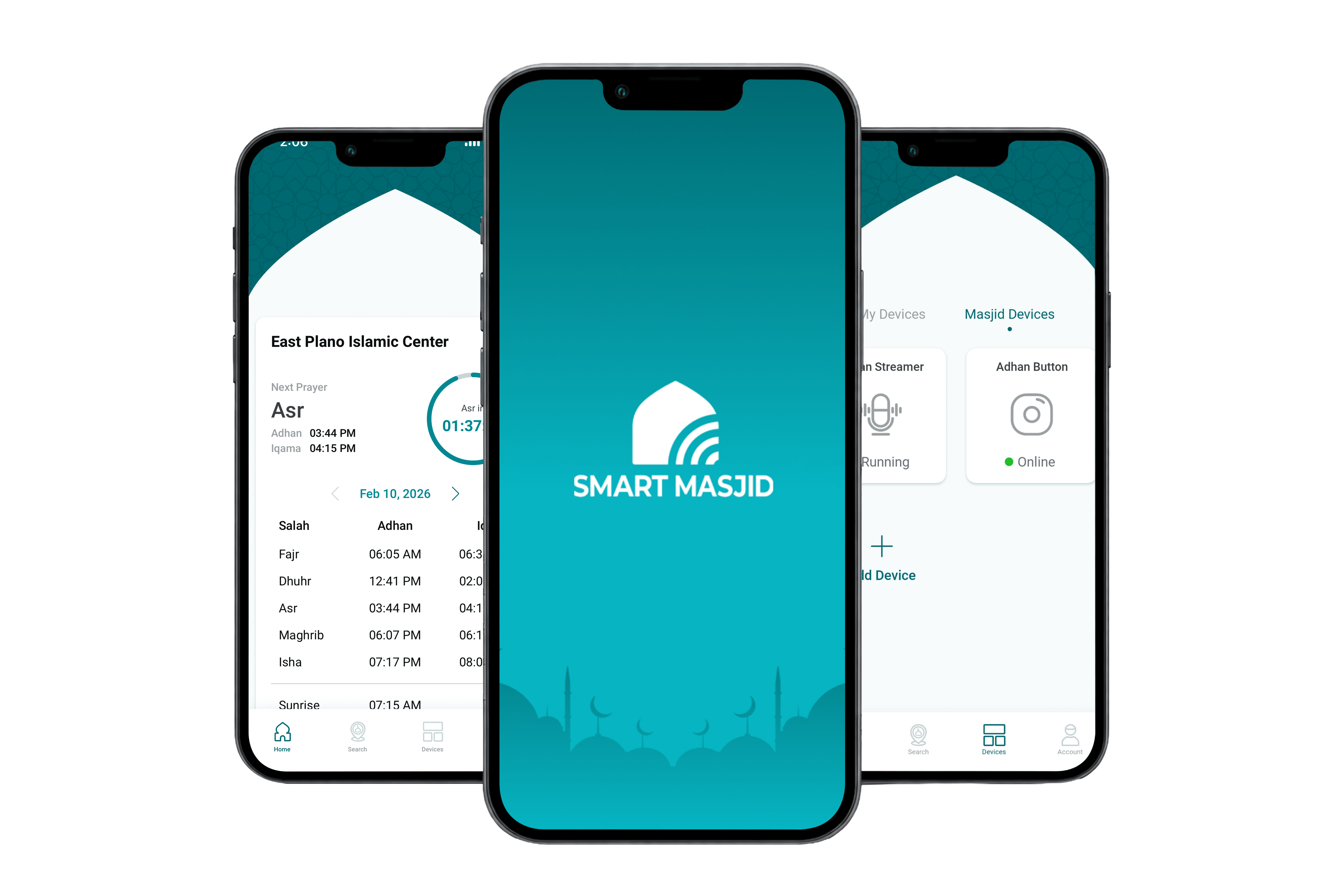 Smart Masjid mobile app on iPhone and Android phones